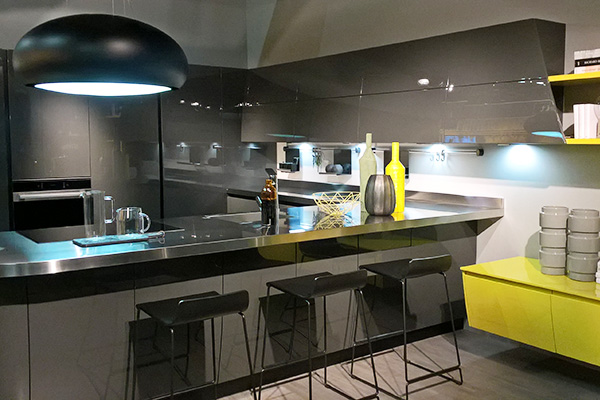 Grey and yellow kitchen